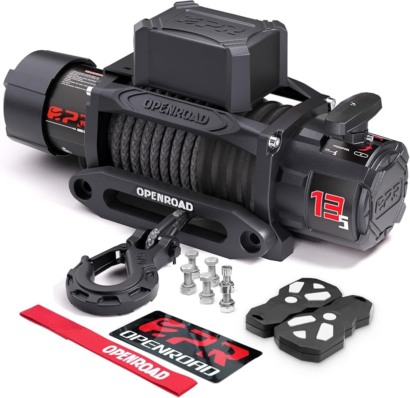 OPENROAD 13500 lbs 12V Waterproof Winch with Synthetic Rope and Dual W
