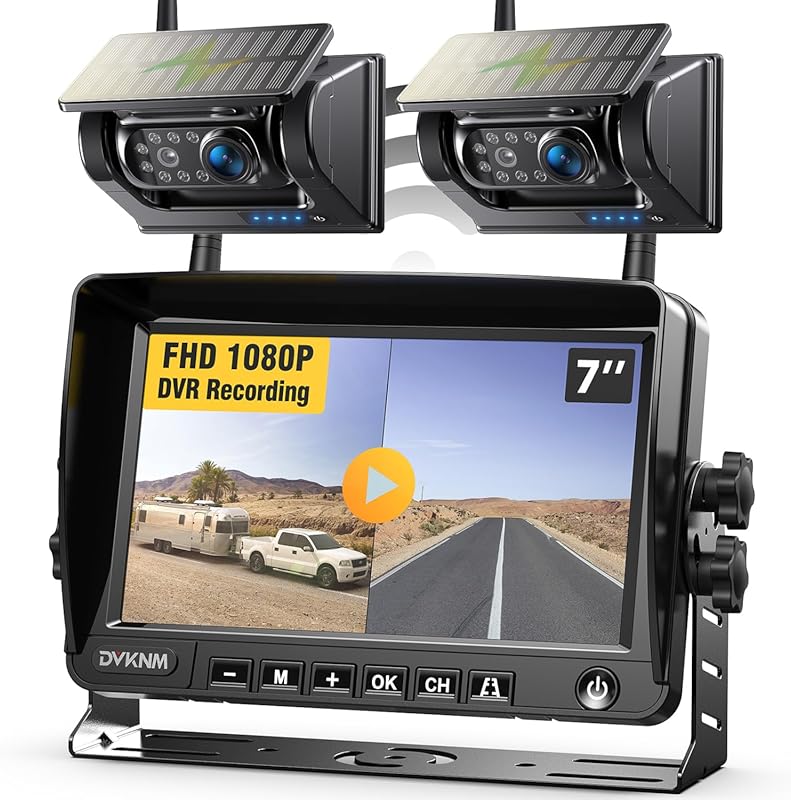 Dual Magnetic Solar Wireless Backup Cameras with HD 1080P, 7-Inch IPS 