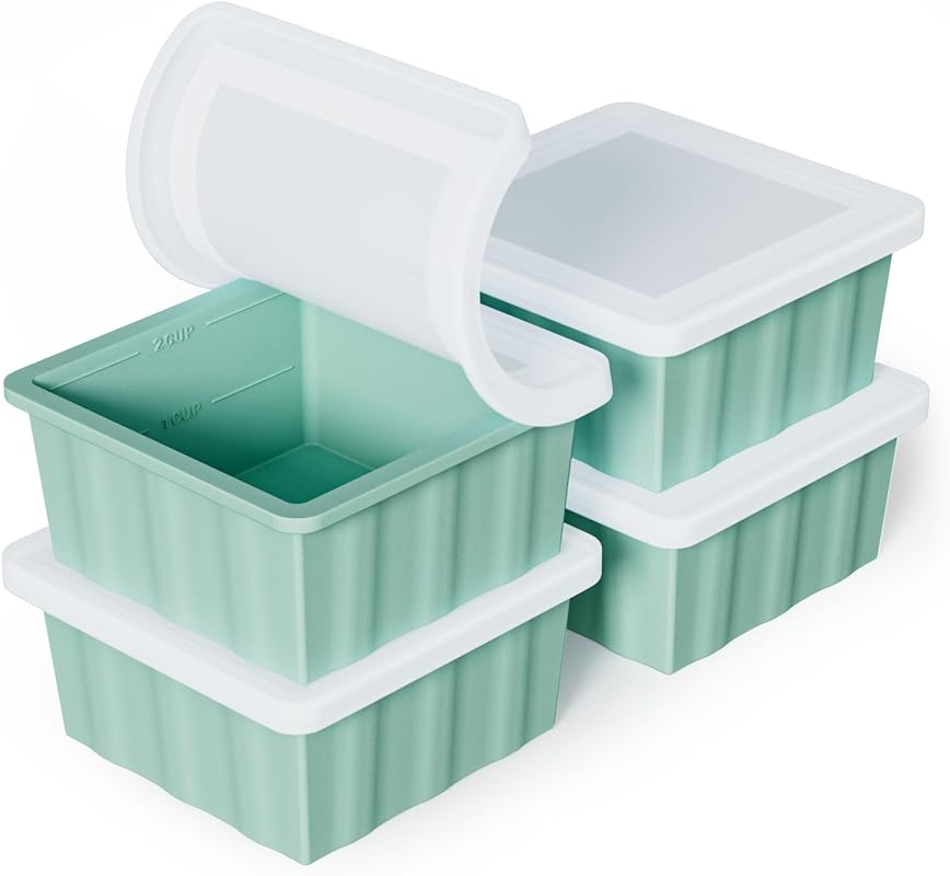 Silicone Freezer Tray for Soup Ice Cubes: 2-Cup Freezing Trays with Li