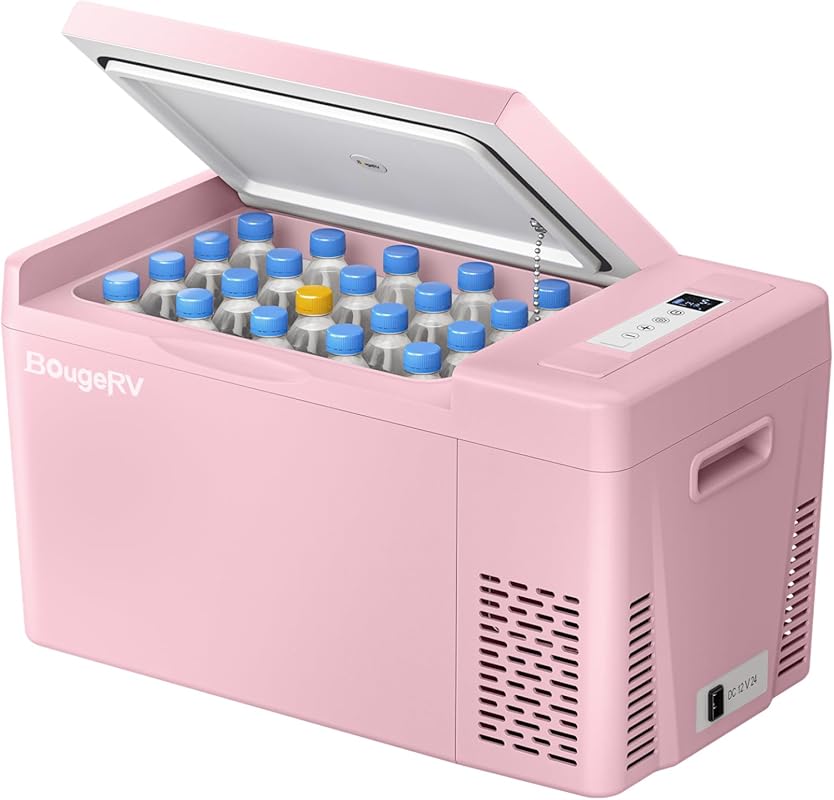 BougeRV Pink 23 Quart Portable 12V Refrigerator and Freezer with Compr