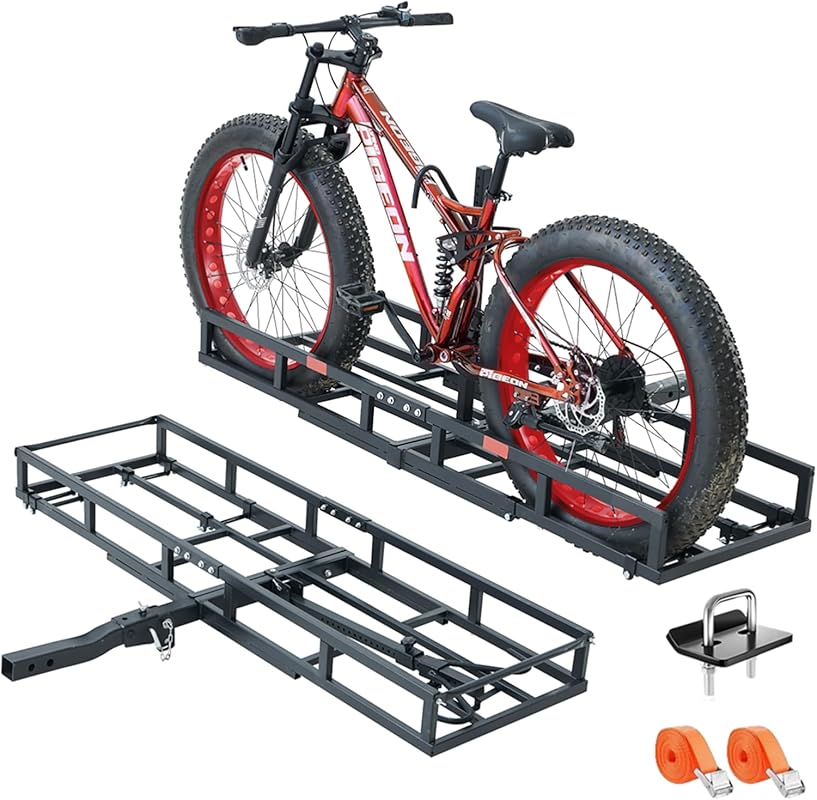 Heavy-Duty Hitch-Mount E-Bike Rack with Cargo Carrier, Fits Two Fat-Ti