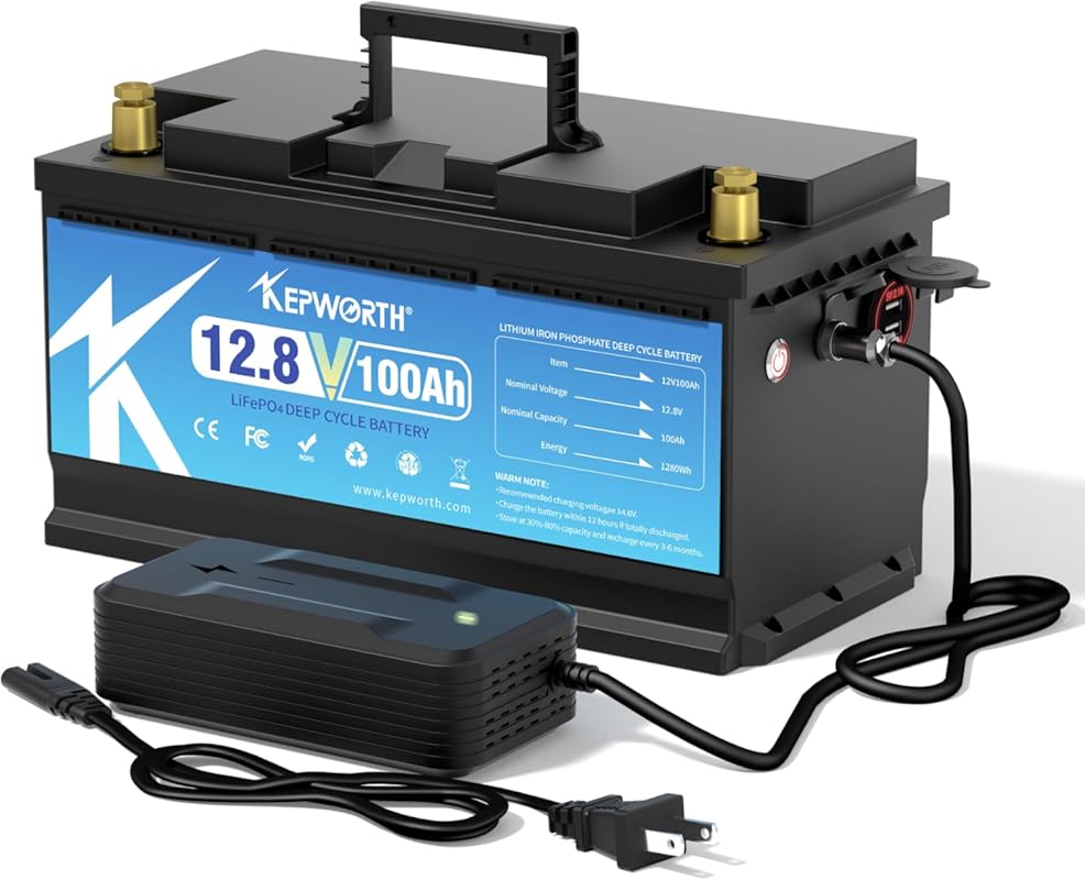 KEPWORTH 12.8V 100Ah LiFePO4 Battery with BMS for Trolling Motors, Boa