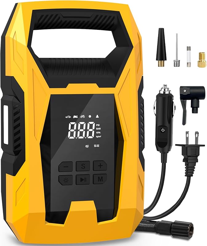 CARSUN Portable Air Compressor with Dual Power Pressure Gauge and Auto