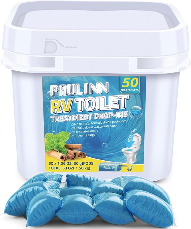 PAULINN RV toilet treatment pods deodorize black and grey tanks, 50 pa