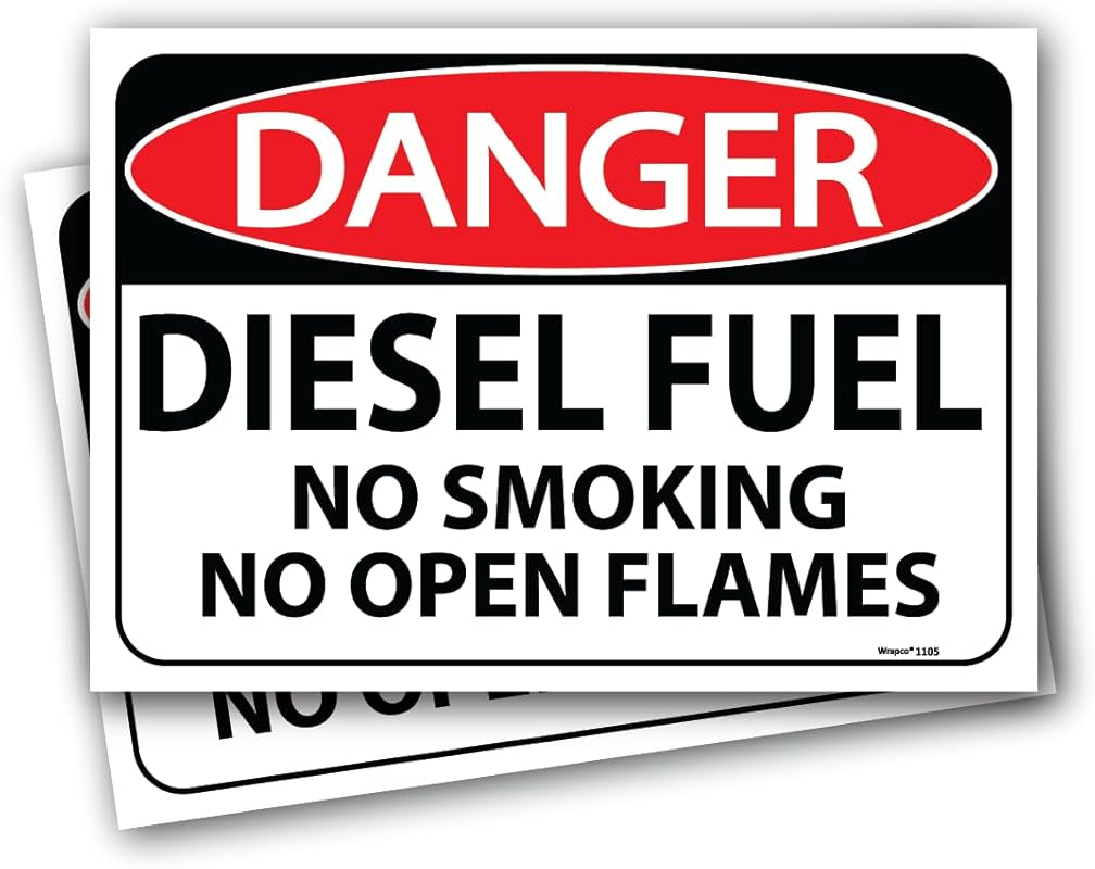 Diesel Fuel No Smoking Signs: 2-Pack of 10x7 Inch Decals for Fuel Stor