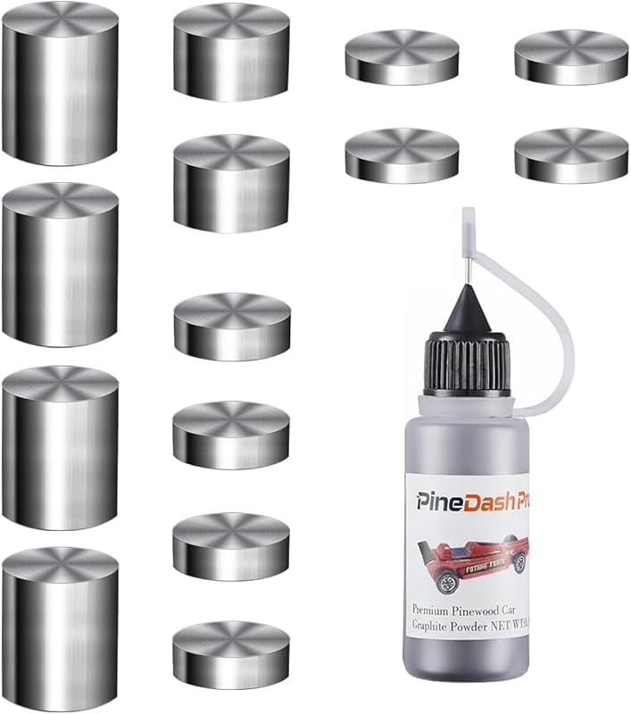 Pinewood Derby Car Kit: 3.25 oz Tungsten Weights, 14 Pieces, 4 Sizes,