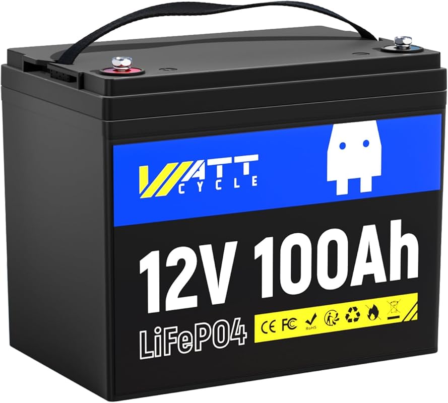 WattCycle 12V 100Ah LiFePO4 Battery with 100A BMS Low-Temp Protection 
