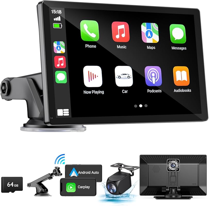 9-Inch Portable Wireless Car Stereo with Apple CarPlay, Android Auto, 