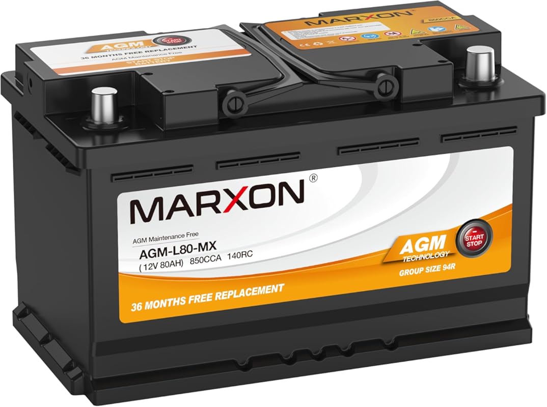 MARXON AGM Group 94R H7 Battery with 80Ah Capacity, 850 CCA, and 36-Mo