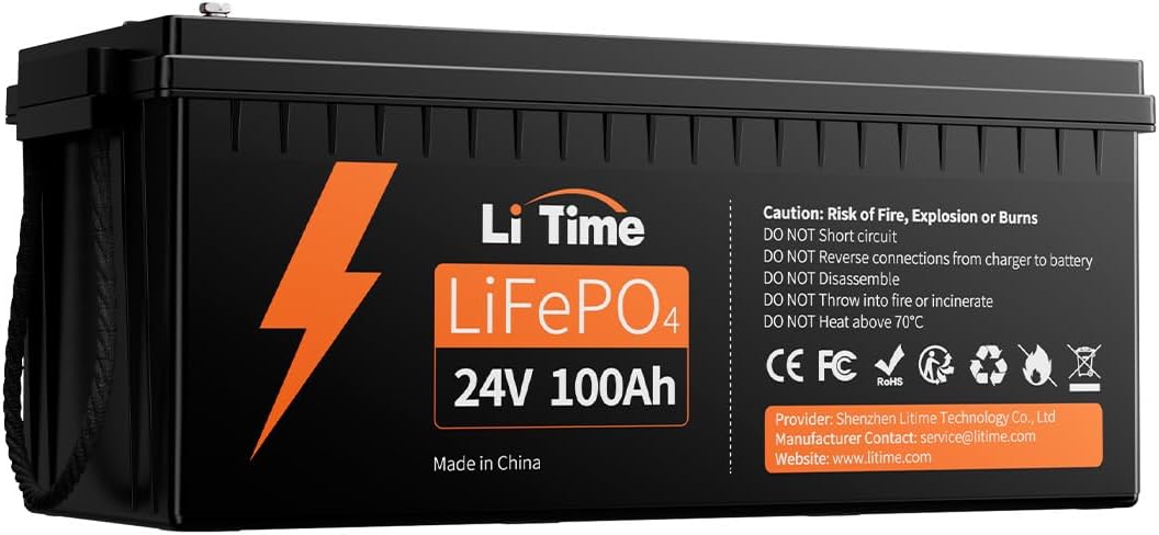 Litime 24V 100Ah LiFePO4 Battery with 4000 Cycles and BMS for Off-Grid