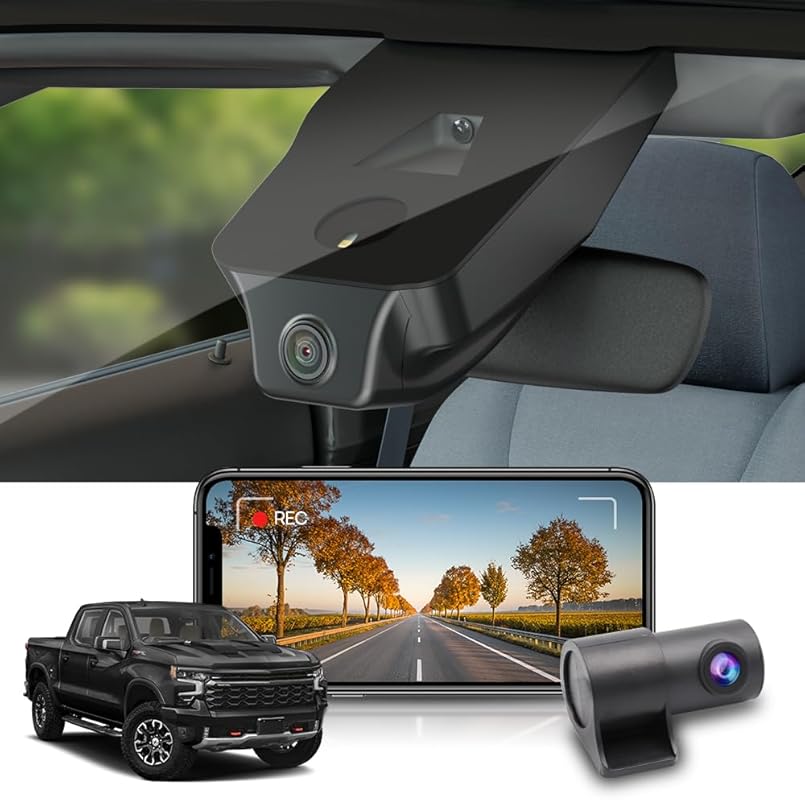 Fitcamx 4K front and 1080P rear dash cam for Chevy Silverado, with OEM