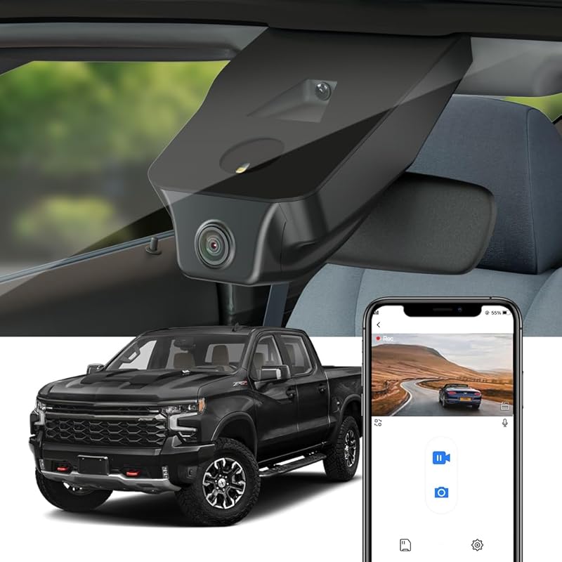 Fitcamx 4K Dash Cam for Chevy Silverado, with OEM style, WiFi, app, an
