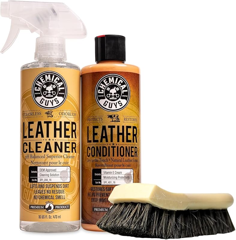 Chemical Guys Leather Cleaner and Conditioner Bundle with Horse Hair B