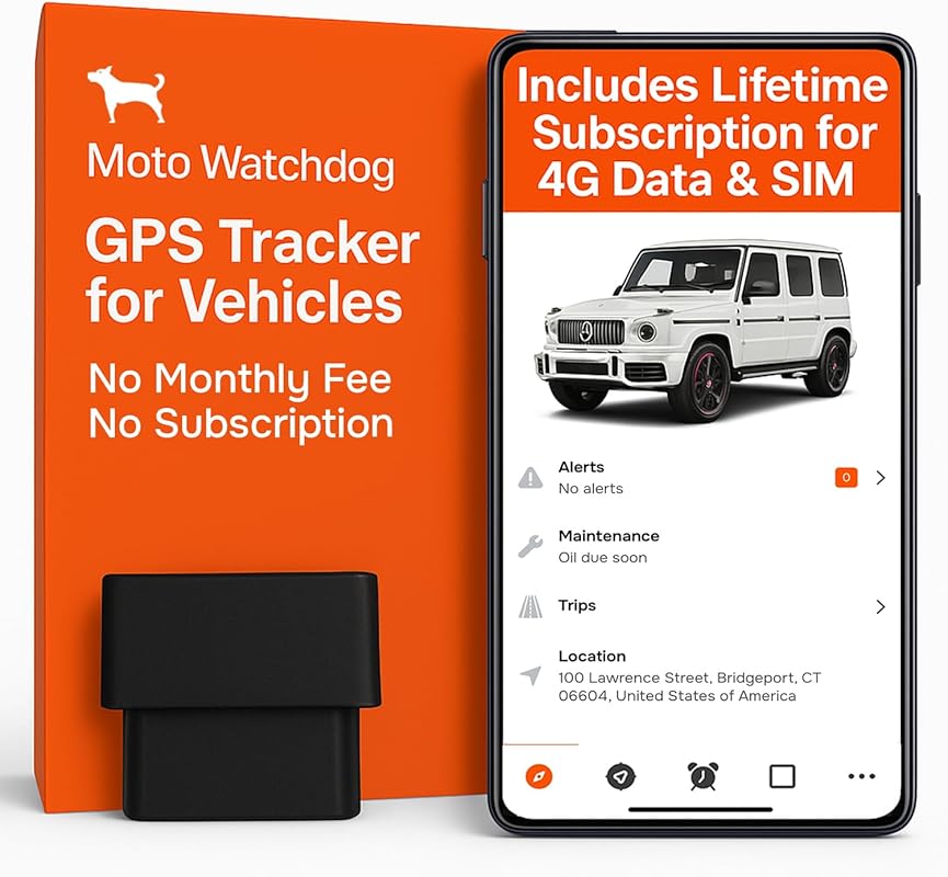 Moto Watchdog GPS Tracker for Cars with No Monthly Fee OBD and Fleet M