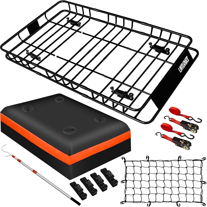 Heavy-Duty Roof Rack Basket with Waterproof Bag and Cargo Net, 18 Cubi