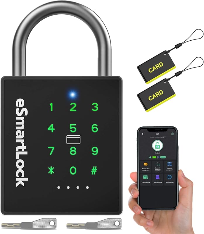 Electronic Smart Padlock with Bluetooth, Keypad, and Key Access for We