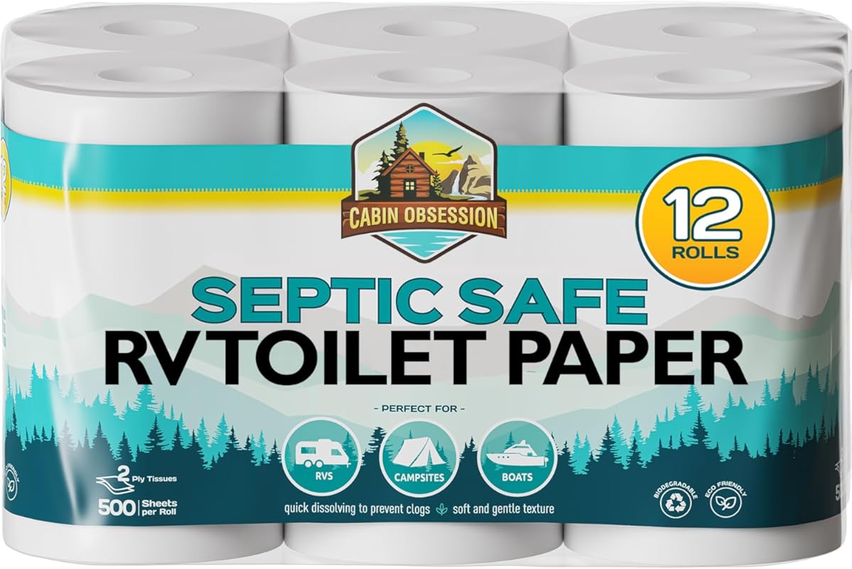 RV Toilet Paper: 12 Pack Septic Safe 2-Ply Quick-Dissolving for Tanks 