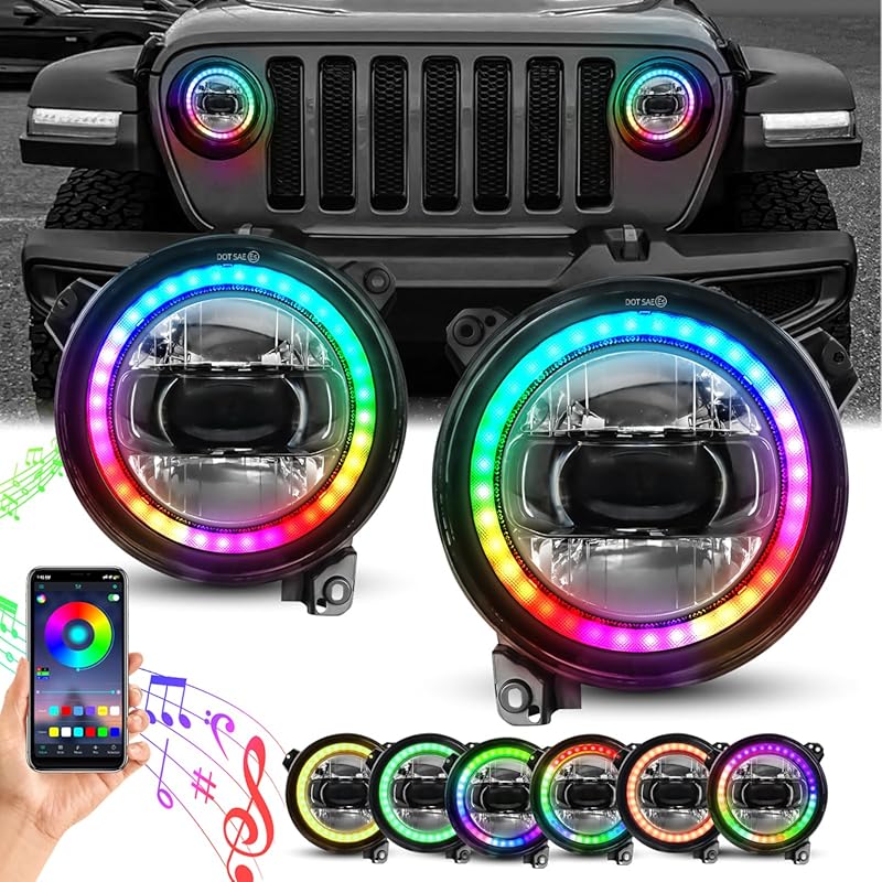 YEEGO DIRECT 9-Inch RGB Halo LED Headlights for Jeep Wrangler JL 2018-