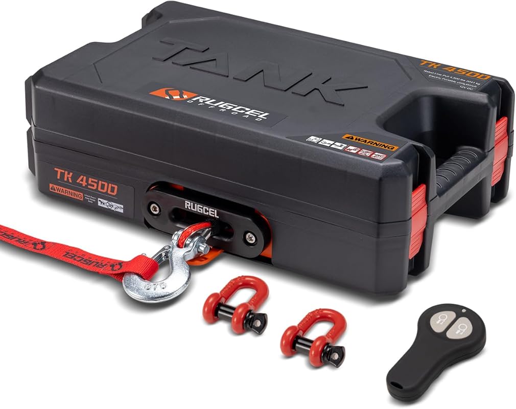 RUGCEL 12V DC Portable Electric Winch with 4500LB Pull, Steel Mounting