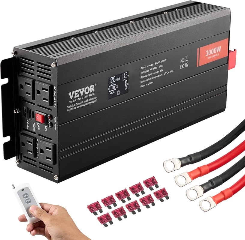 VEVOR 3000W Pure Sine Wave Inverter with Multiple Ports and Remote for