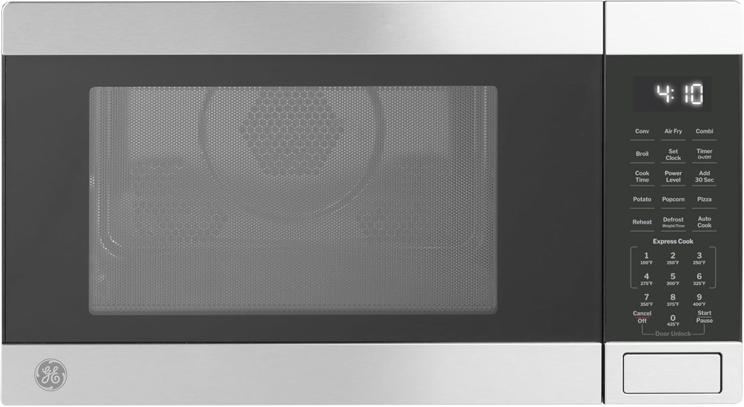 GE 1.0 Cubic Foot Convection Microwave Oven with Air Fry and Broil, 10
