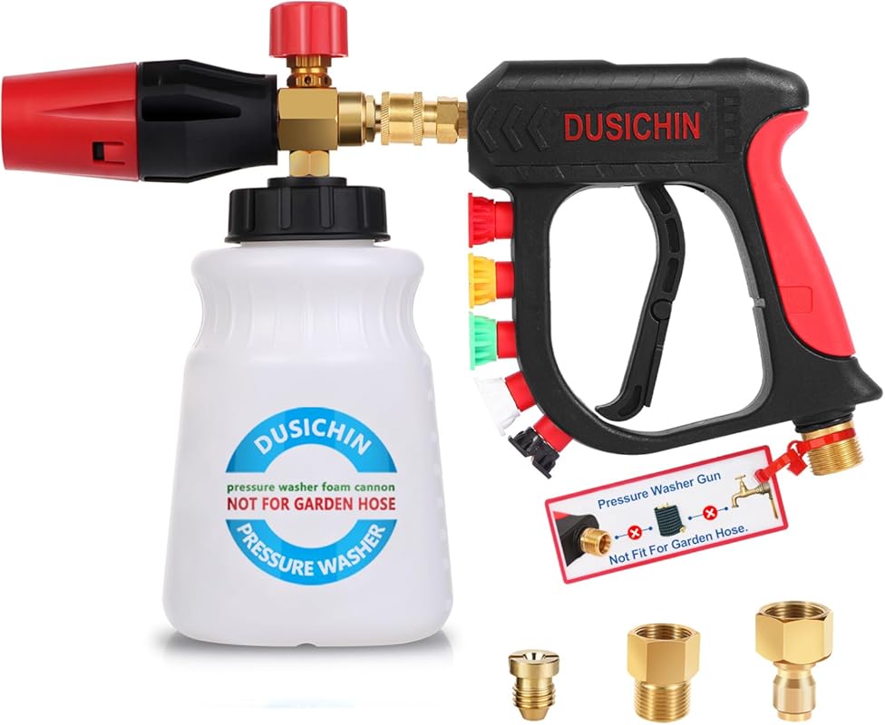 DUSICHIN Short Foam Cannon Pressure Washer Gun with 5 Nozzle Tips and 