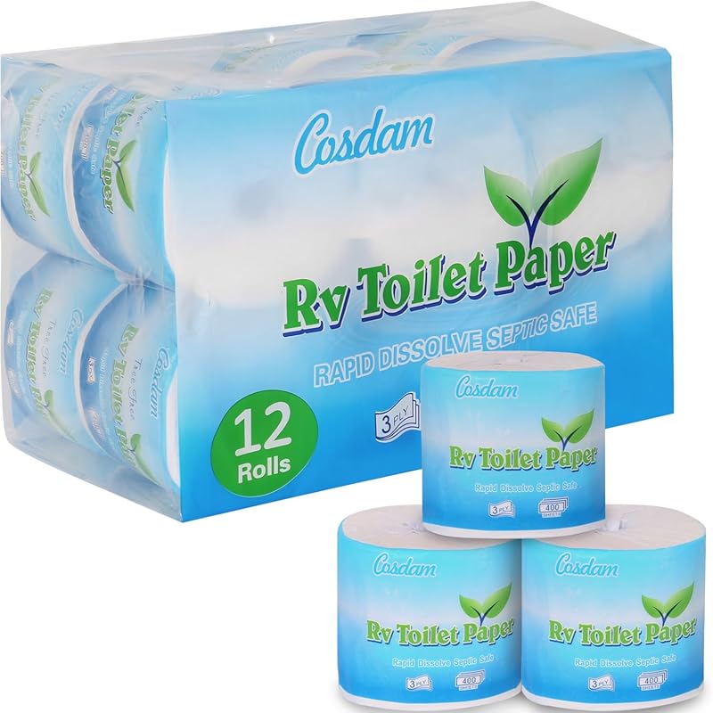 RV Toilet Paper with Fast Dissolve 3-Ply 400 Sheets 12 Rolls for Holdi