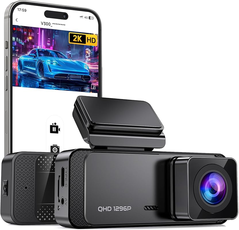1296P Front Dash Cam with V300 WiFi, App Control, Night Vision, Loop R