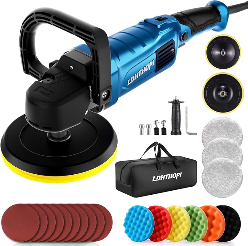 LDHTHOPI 1800W Rotary Car Buffer Polisher with 6 Variable Speeds for M