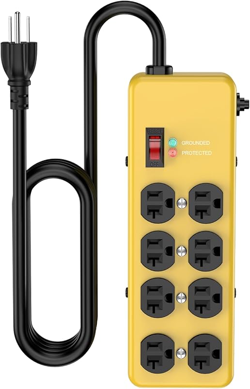 Heavy Duty 8-Outlet Metal Surge Protector with 20 Amp 4800J and Wall M