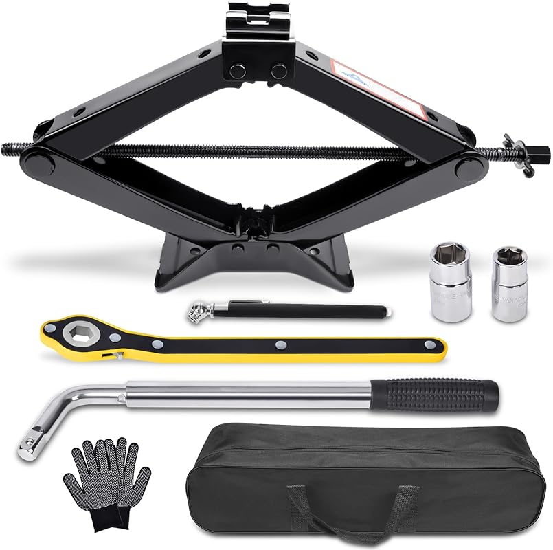 Scissor Car Jack 3 Ton Tire Changing Kit with Lug Wrench for Cars SUVs