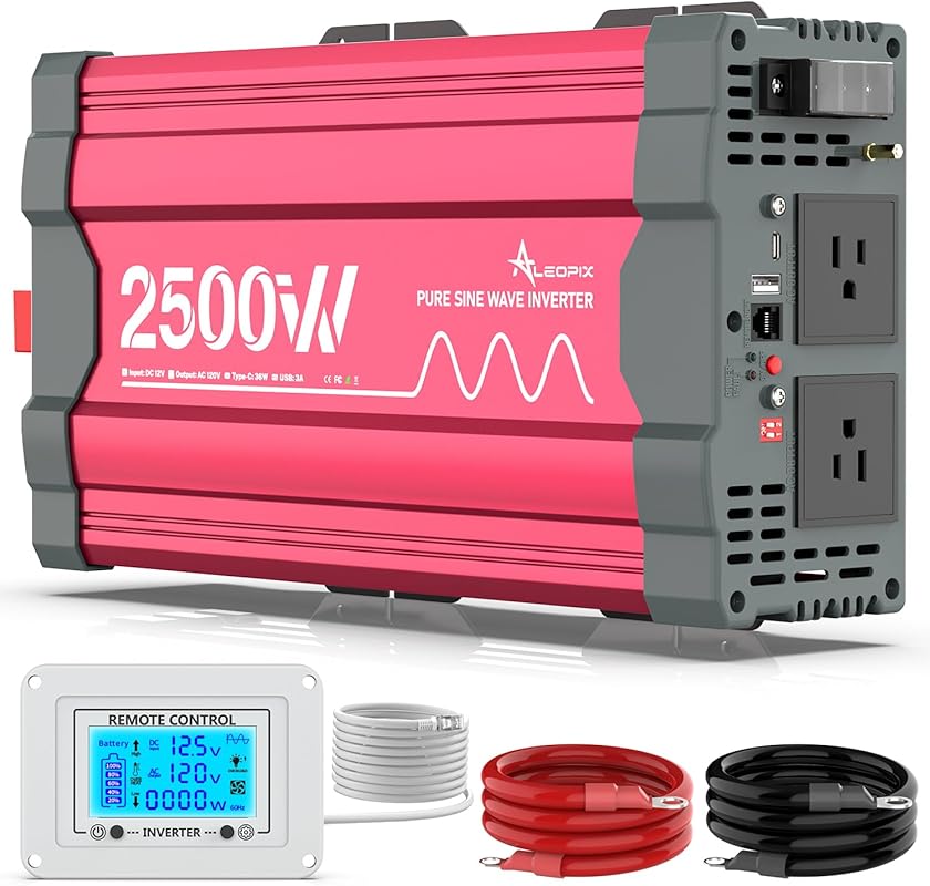 2500 Watt Pure Sine Wave Power Inverter with Remote LCD for Home and R