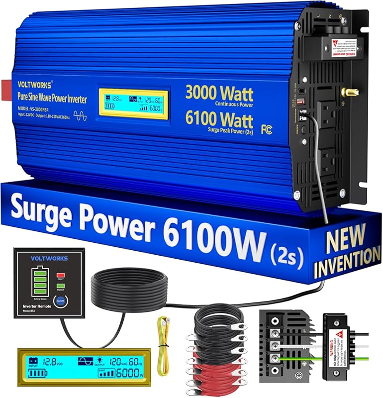 3000W Pure Sine Wave Inverter with UL Fuses, Lithium Support, and 6000