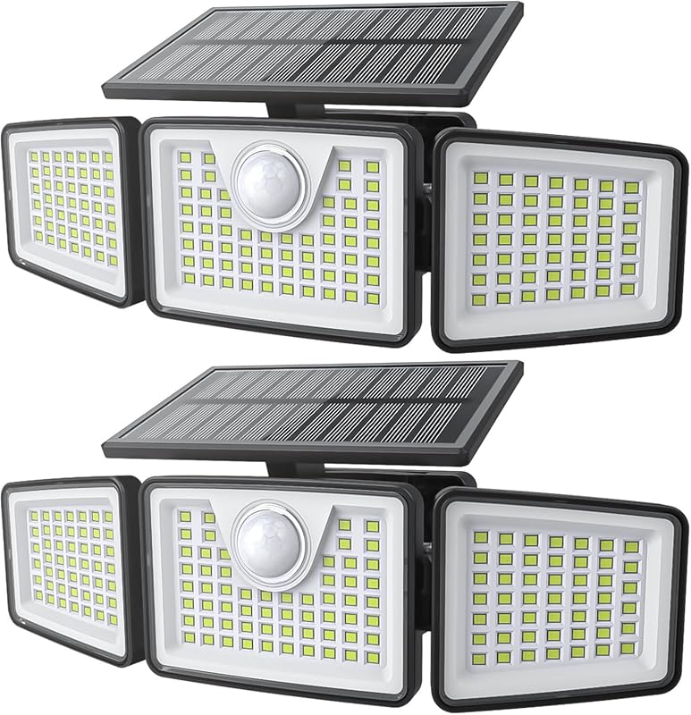 2500LM 3-Head Solar Area Lights with Motion Sensor, 270° Wide Angle an