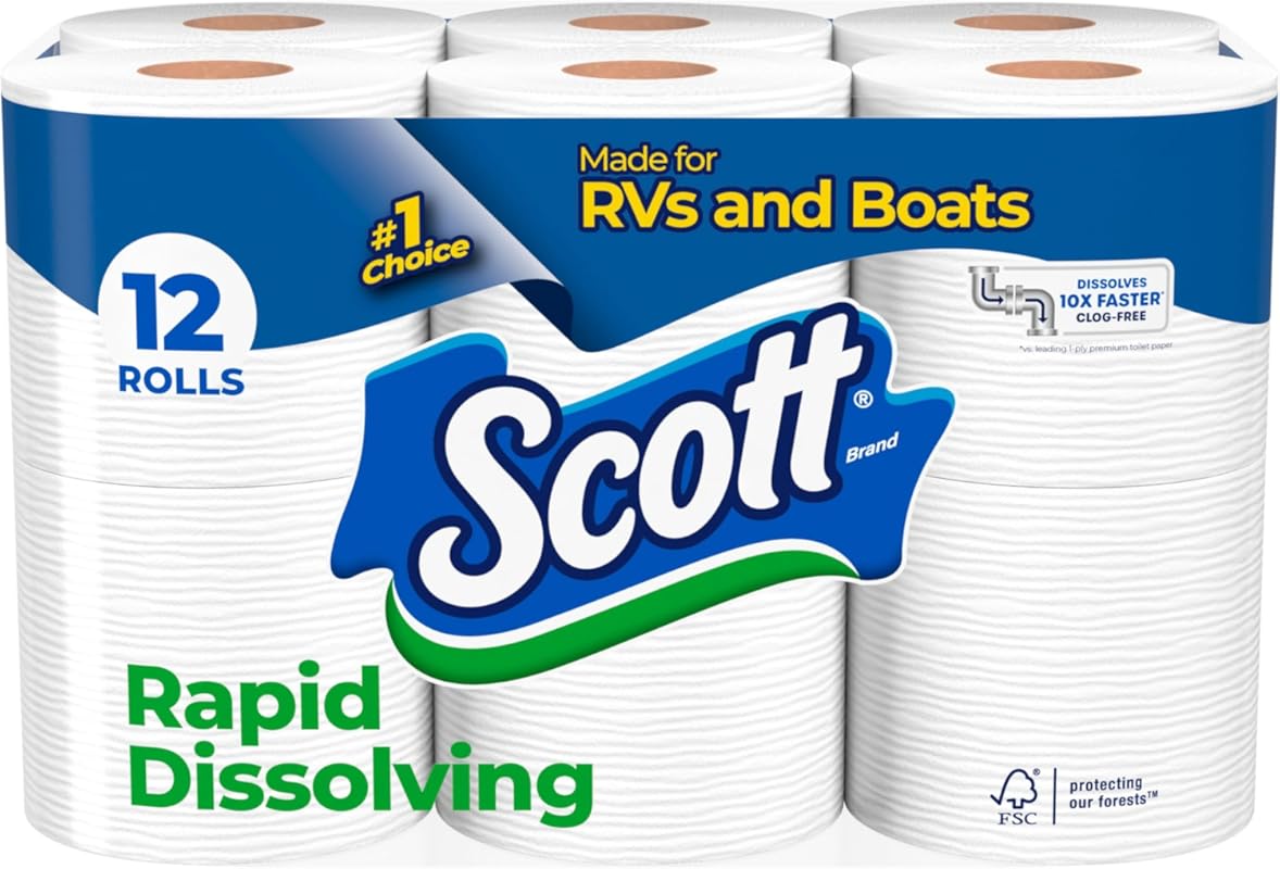 Scott Rapid-Dissolving Toilet Paper, 12 Double Rolls, Septic-Safe, Toi
