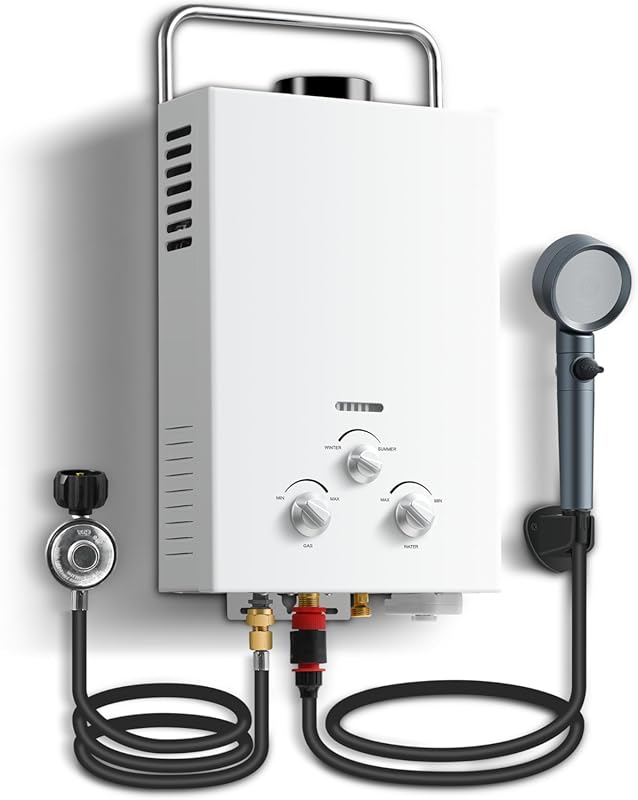 Portable Propane Tankless Water Heater with 1.58 GPM, Overheating Prot