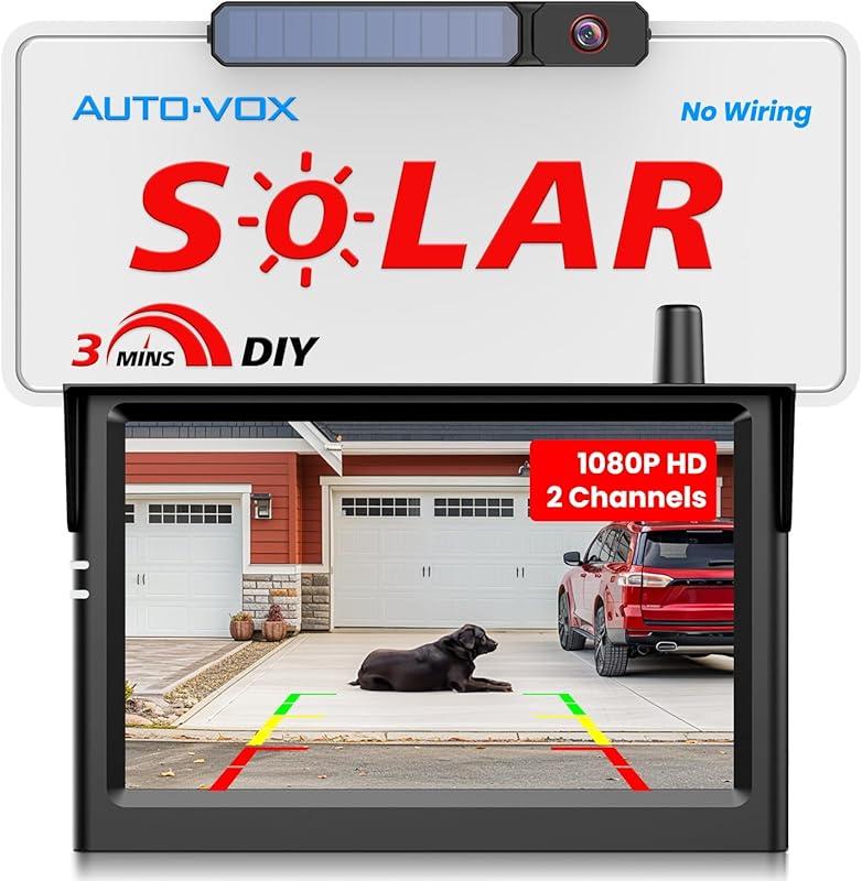 Auto-Vox Solar Wireless Backup Camera with 5-Inch HD Monitor and 5000m