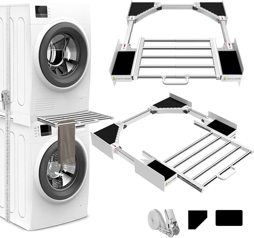 Universal Washer Dryer Stacking Kit with Pull-Out Sliding Shelf for Fr