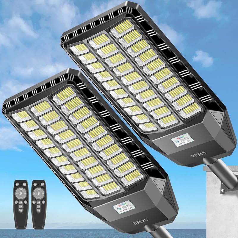 Deepn Commercial Solar Street Light with 8700W LED, Motion Sensor, and