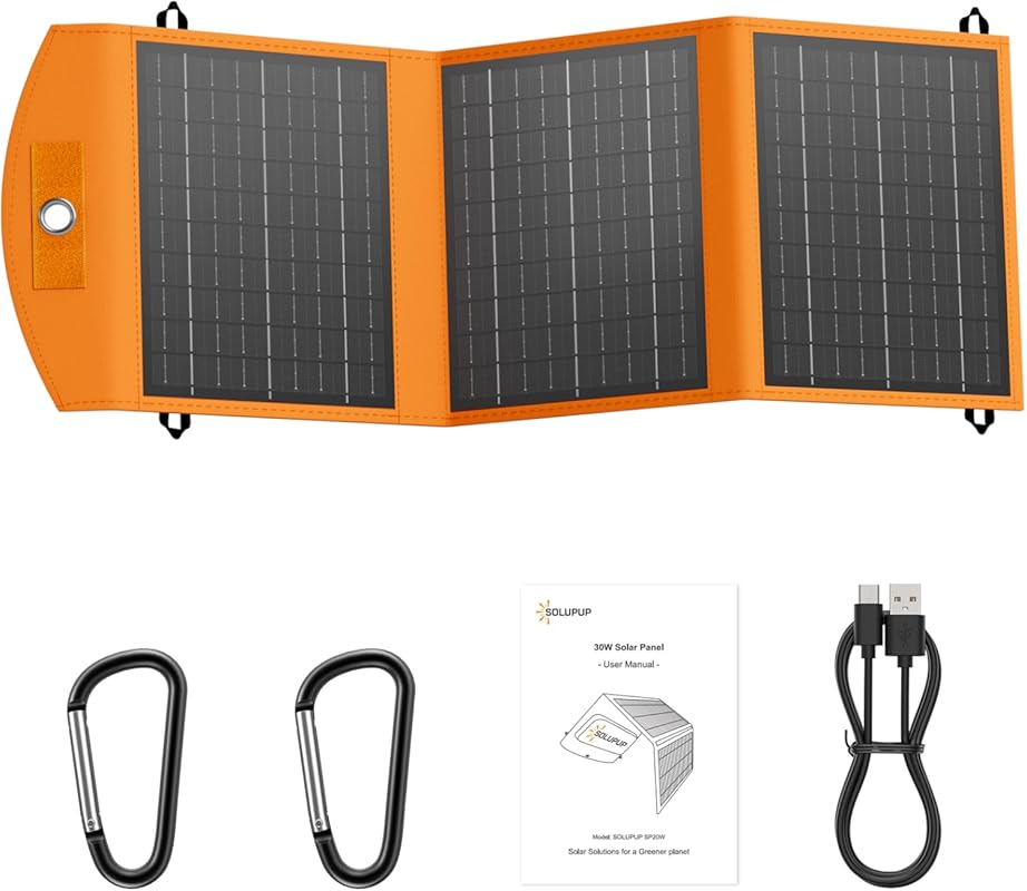 30W Portable Foldable Solar Charger with USB-A and USB-C, IPX5 Waterpr