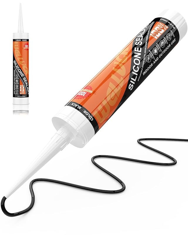WELLUCK Black Silicone Caulk, 100% Waterproof Silicone Sealant Adhesiv