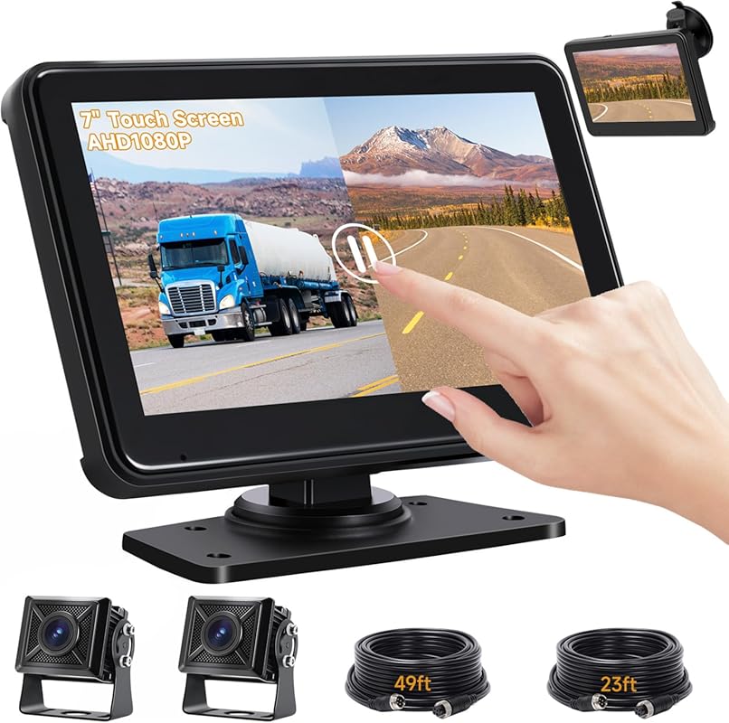 7-Inch HD Wired Backup Camera System with Touch Screen and Two Rear Ca