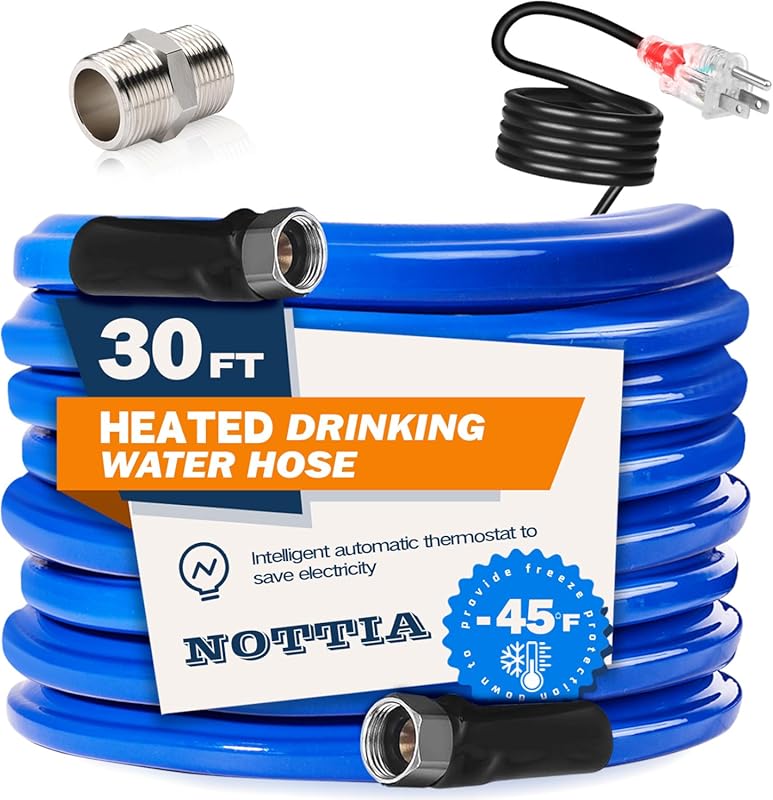 30FT Heated Water Hose for RV, Freeze Protection to