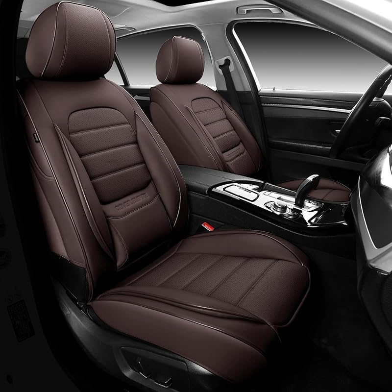 Brown Faux Leather Car Seat Covers Full Set - Waterproof and Comfortab