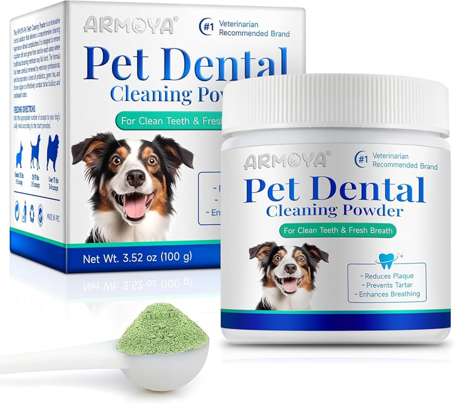 Dog Dental Powder for All Dog Sizes Reduces Plaque and Eliminates Bad