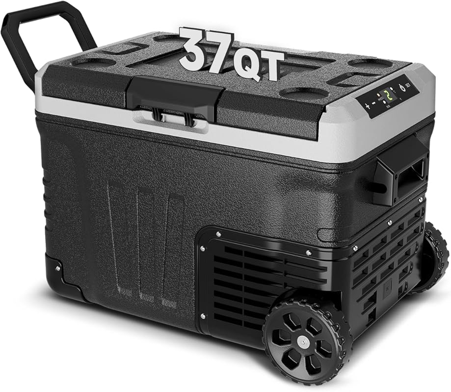 37 Quart Portable 12V Refrigerator with Wheels and AC/DC Power for Cam