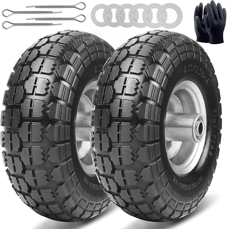 4.10/3.50-4 Flat-Free Solid Rubber Tires for Hand Trucks and Garden Ca