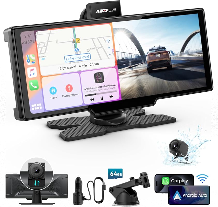 10-Inch Portable Wireless Car Stereo with Apple CarPlay, Android Auto,