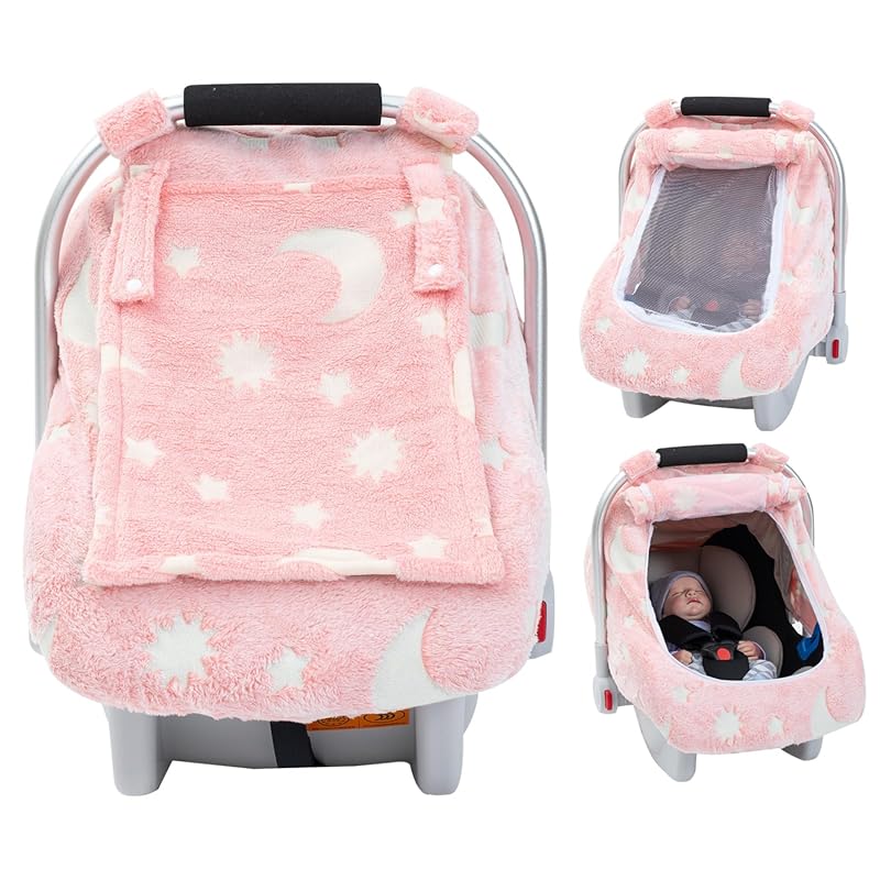 Winter Infant Car Seat Cover with Glow in the Dark Feature and Cozy Zi
