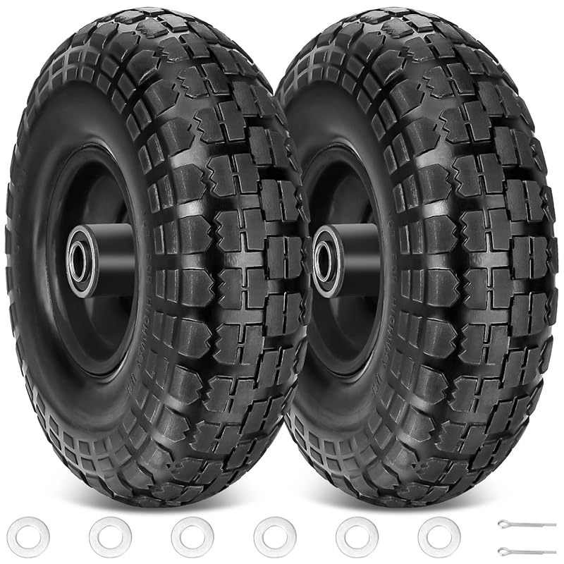 TICONN 2-Pack Solid Flat-Free Tires for Garden Carts and Wheelbarrows,